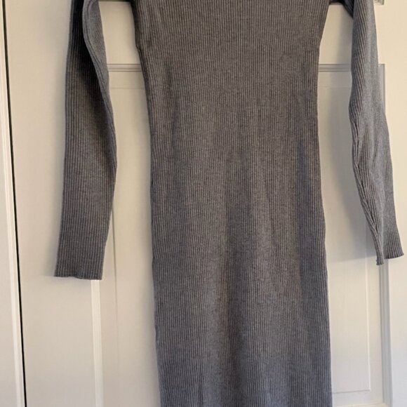Quince Grey Eco-Knit Ribbed Mock Neck Sweater Dress, Small - Picture 4 of 4
